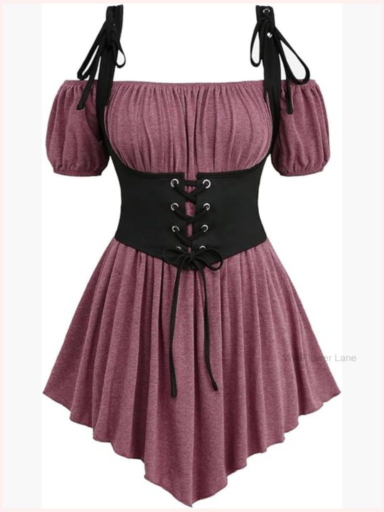 Plus Size Gothic Off Shoulder Corset Top Renaissance Medieval Blouse